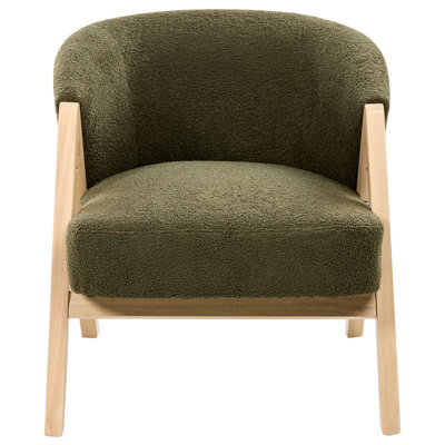 Wyld And Coco Modern Armchair In Dark Green Bouclé Fabric With Rubberwood Legs - Compact Accent Chair - image 1