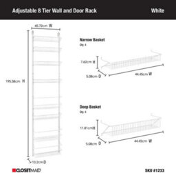 Adjustable 8 Tier Wall Rack White Metal Over The Door Storage Baskets Pantry Wall Rack By Closetmaid - thumbnail 5