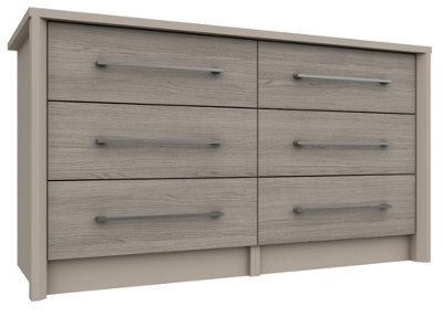 Burlington 3 Drawer Double Chest - Fired Earth And Grey Oak On Express Delivery And Ready Assembled