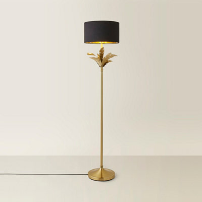 Valuelights Christina Black With Metallic Gold Drum Shade Gold Palm Leaf Floor Lamp - image 1