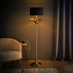 Valuelights Christina Black With Metallic Gold Drum Shade Gold Palm Leaf Floor Lamp - thumbnail 3