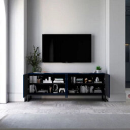 Heze Furniture Elpis Glamour Tv Cabinet Media Unit With Storage - Navy / Black Frame - thumbnail 3