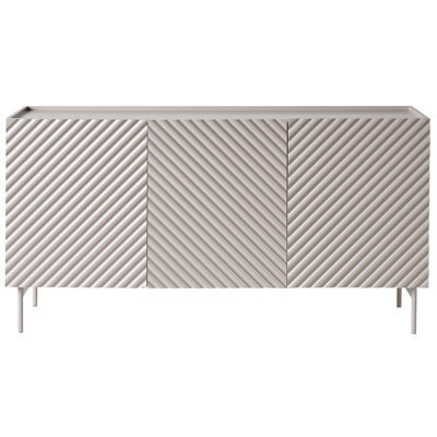 Wyld And Coco Novalux Three Door Sideboard, Light Beige Mdf Cabinet With Slim Metal Legs, W150 X D40 X H77Cm - image 1