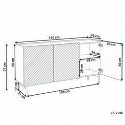 Wyld And Coco Novalux Three Door Sideboard, Light Beige Mdf Cabinet With Slim Metal Legs, W150 X D40 X H77Cm - thumbnail 4