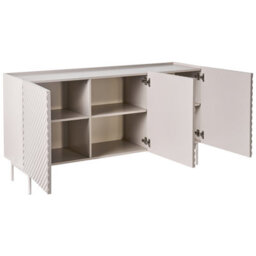 Wyld And Coco Novalux Three Door Sideboard, Light Beige Mdf Cabinet With Slim Metal Legs, W150 X D40 X H77Cm - thumbnail 7