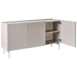 Wyld And Coco Novalux Three Door Sideboard, Light Beige Mdf Cabinet With Slim Metal Legs, W150 X D40 X H77Cm - thumbnail 5