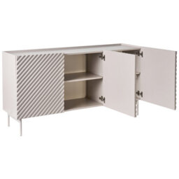 Wyld And Coco Novalux Three Door Sideboard, Light Beige Mdf Cabinet With Slim Metal Legs, W150 X D40 X H77Cm - thumbnail 6