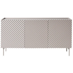 Wyld And Coco Novalux Three Door Sideboard, Light Beige Mdf Cabinet With Slim Metal Legs, W150 X D40 X H77Cm - thumbnail 1