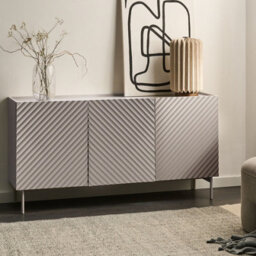 Wyld And Coco Novalux Three Door Sideboard, Light Beige Mdf Cabinet With Slim Metal Legs, W150 X D40 X H77Cm - thumbnail 2