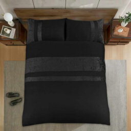 Casabella Luxury Crushed Velvet Panel Band Duvet Cover Sets With Pillow Case King Duvet Cover Bedding Set Black - thumbnail 6