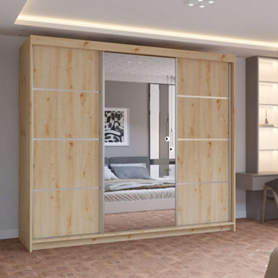 M N Furniture Ltd Prism Spacious 3-Door Sliding Mirror Wardrobe Available In White, Oak, Cashmere, Artisan Colors  - Artisan 250Cm - image 1