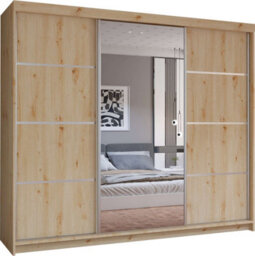 M N Furniture Ltd Prism Spacious 3-Door Sliding Mirror Wardrobe Available In White, Oak, Cashmere, Artisan Colors  - Artisan 250Cm - thumbnail 2