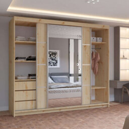 M N Furniture Ltd Prism Spacious 3-Door Sliding Mirror Wardrobe Available In White, Oak, Cashmere, Artisan Colors  - Artisan 250Cm - thumbnail 4