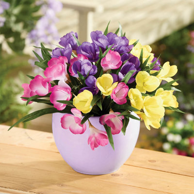 Gainsborough Set Of 3 Artificial Crocus Flower Picks In Yellow Pink And Purple, Weather Resistant For Pots Tubs & Window Boxes, H32Cm - image 1