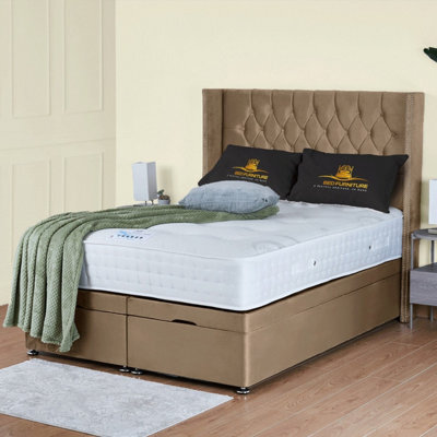UKBEDFURNITURE Francesca Plush Beige End Opening Divan Ottoman Bed With 54 Inch Headboard - image 1