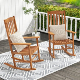 Costway Garden Rocking Chair Eucalyptus Wood Chair Patio Slatted Rocker - thumbnail 5