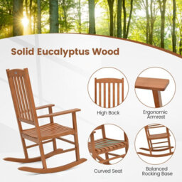 Costway Garden Rocking Chair Eucalyptus Wood Chair Patio Slatted Rocker - thumbnail 8