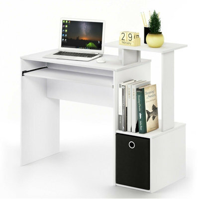 Walplus Furinno Econ Multipurpose Home Office Computer Writing Desk W/bin, White/black - image 1