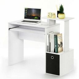 Walplus Furinno Econ Multipurpose Home Office Computer Writing Desk W/bin, White/black - thumbnail 1