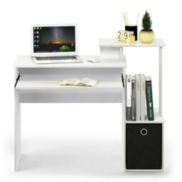Walplus Furinno Econ Multipurpose Home Office Computer Writing Desk W/bin, White/black - thumbnail 2