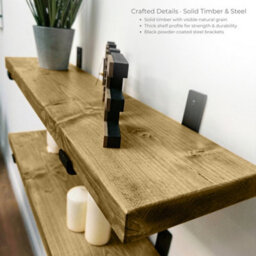 Mkgt Handcrafted Rustic Wooden Floating Shelves, Solid Wood, Made In Uk Wall Mounted Shelf (Dark Oak Set Of 2, 90Cm) - thumbnail 7