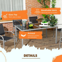 Outsunny 7 Piece Garden Dining Set, Steel Outdoor Table And Chairs, Black - thumbnail 6