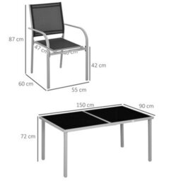 Outsunny 7 Piece Garden Dining Set, Steel Outdoor Table And Chairs, Black - thumbnail 3