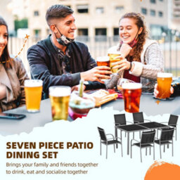 Outsunny 7 Piece Garden Dining Set, Steel Outdoor Table And Chairs, Black - thumbnail 4