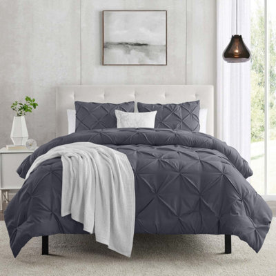 Ameha Pintuck Duvet Cover With Pillowcase Anti-Allergic & Breathable Microfiber Pinch Pleat Diamond Grey Double 200X200Cm - image 1