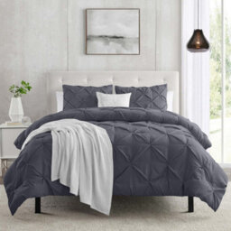 Ameha Pintuck Duvet Cover With Pillowcase Anti-Allergic & Breathable Microfiber Pinch Pleat Diamond Grey Double 200X200Cm - thumbnail 1
