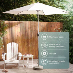 Vonhaus Parasol Base 22Kg, Heavy Duty Umbrella Stand Holder With 3 Pole Adaptors, Carry Handles, 2 Locking Screws, Granite Effect - thumbnail 2