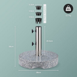 Vonhaus Parasol Base 22Kg, Heavy Duty Umbrella Stand Holder With 3 Pole Adaptors, Carry Handles, 2 Locking Screws, Granite Effect - thumbnail 5