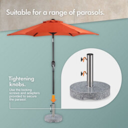 Vonhaus Parasol Base 22Kg, Heavy Duty Umbrella Stand Holder With 3 Pole Adaptors, Carry Handles, 2 Locking Screws, Granite Effect - thumbnail 3