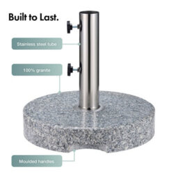 Vonhaus Parasol Base 22Kg, Heavy Duty Umbrella Stand Holder With 3 Pole Adaptors, Carry Handles, 2 Locking Screws, Granite Effect - thumbnail 6