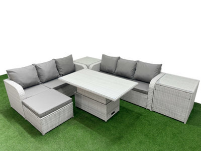 Fimous Outdoor Garden Furniture Sets 7 Seater Adjustable Lifting Dining Or Coffee Table Lounge Sofa Big Footstool 2 Side Table - image 1