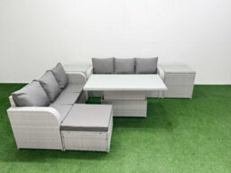 Fimous Outdoor Garden Furniture Sets 7 Seater Adjustable Lifting Dining Or Coffee Table Lounge Sofa Big Footstool 2 Side Table - thumbnail 2