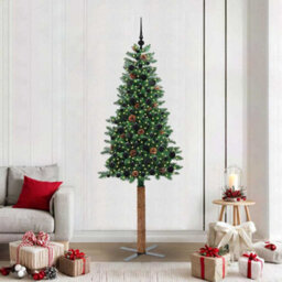 Vidaxl Slim Christmas Tree Green 210 Cm Pvc And Solid Pine Wood - thumbnail 1