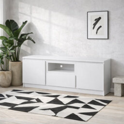 Wyld Haus Hemingway 136Cm White Wooden 2-Door 1-Drawer Wide Tv Cabinet - thumbnail 1