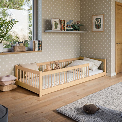 Arte Solid Wood Single Bed Pedro Eu Single - Floor-Hugging Pine Frame With All-Side Safety Spindles & Slat Kit Included - image 1