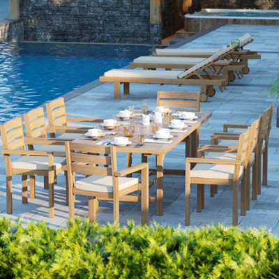 Eterna Irvine Teak Garden Outdoor Dining Table Set & 8 Seat Chair Set - With Black Cushions - image 1
