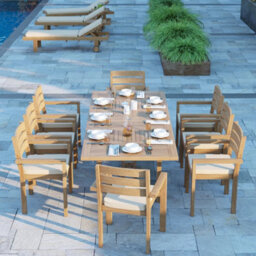 Eterna Irvine Teak Garden Outdoor Dining Table Set & 8 Seat Chair Set - With Black Cushions - thumbnail 2