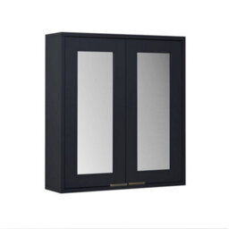 Homestylestore 600 X 650mm Black Grey Wall Mounted Mirrored Door Bathroom Cabinet With Aged Gold Finger Pull Handles