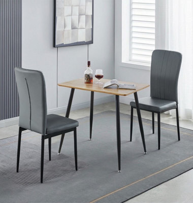 Hallowood Furniture Cullompton Small Rectangular Dining Table 80Cm With 2 Faux Leather Grey Chairs - image 1