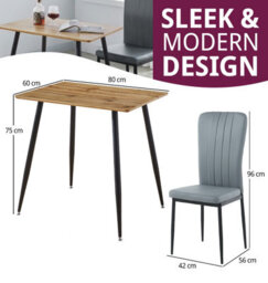 Hallowood Furniture Cullompton Small Rectangular Dining Table 80Cm With 2 Faux Leather Grey Chairs - thumbnail 3