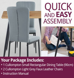 Hallowood Furniture Cullompton Small Rectangular Dining Table 80Cm With 2 Faux Leather Grey Chairs - thumbnail 7
