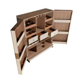 Angel Cerda Elegant High Sideboard In Leather, Walnut, And Polished Steel - thumbnail 6