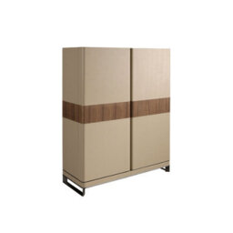 Angel Cerda Elegant High Sideboard In Leather, Walnut, And Polished Steel