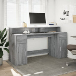 Berkfield Desk With Led Lights Grey Sonoma 160X55X91 Cm Engineered Wood - thumbnail 4