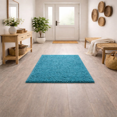 Uetian Super Soft Teal Blue Shaggy Rug Deep 5Cm Pile Cosy Floor Rug For Home (80X150) - image 1