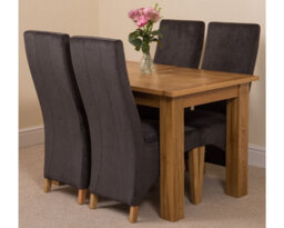 That's Furniture Hampton 120Cm - 160Cm Oak Extending Dining Table And 4 Chairs Dining Set With Lola Black Fabric Chairs - thumbnail 1